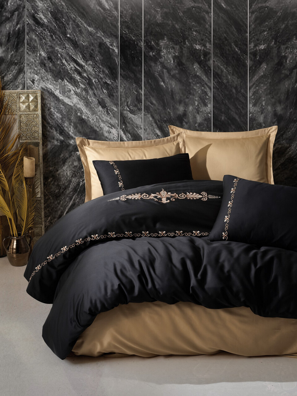 Lenjerie de pat dubla, L'essentiel Maison, Gloria, Negru - imagine 3